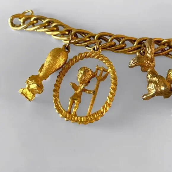 Vintage HOBCO Gold Chunky Charm Bracelet - Picture 7 of 8